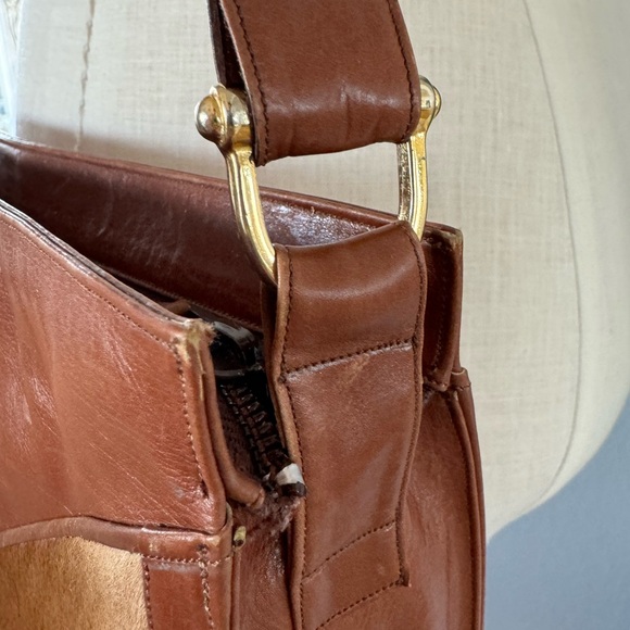 Vintage Leather Satchel with Fur Hide Panels - Picture 5 of 10